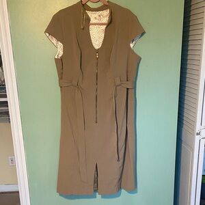 Chic Olive Midi Dress with Zipper Detail